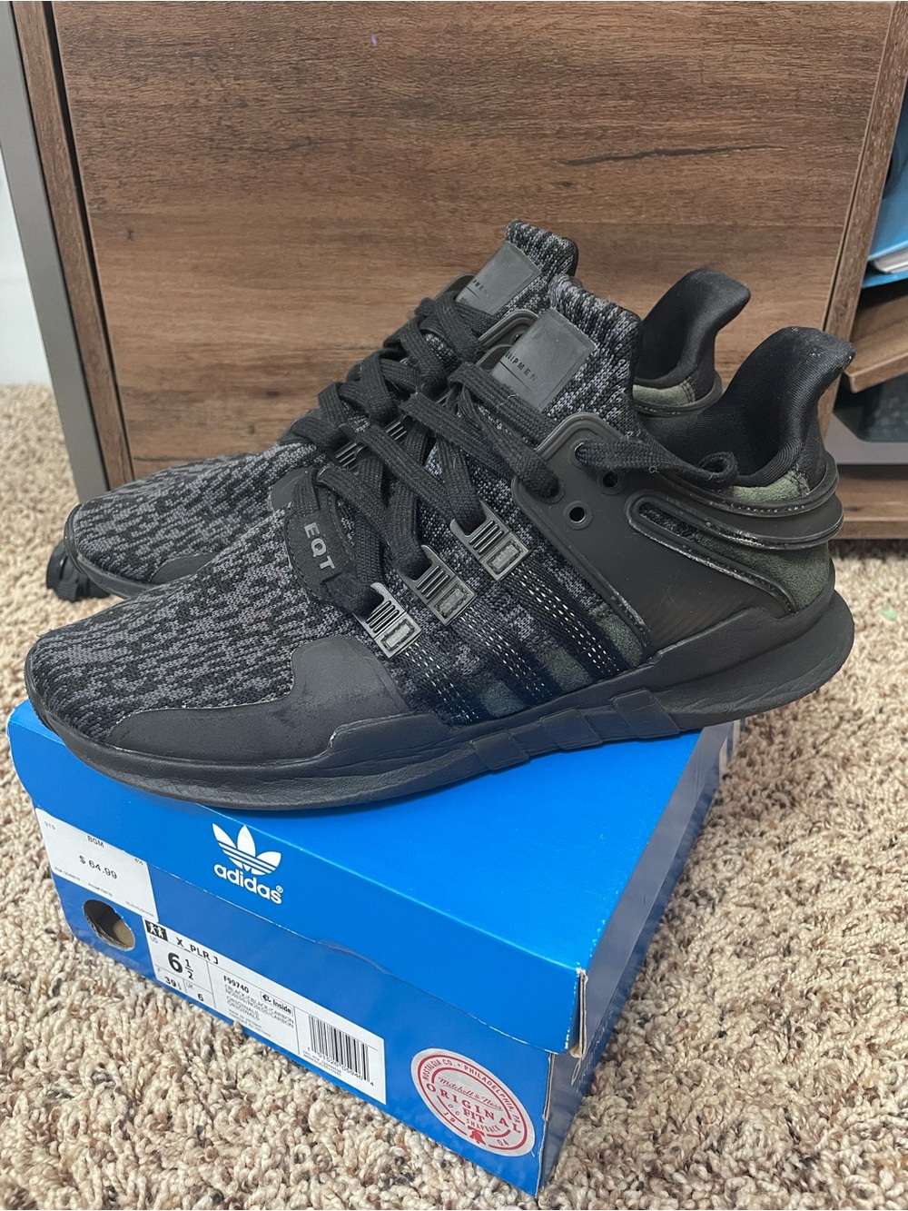 adidas Black and Gray Knit EQT-Style Athletic Sneakers